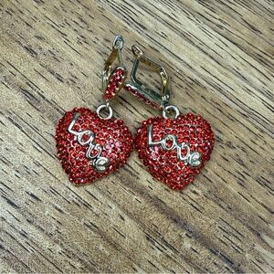 14K Gold Plated and Rhinestone Red Heart Love  Earrings X💖X💖